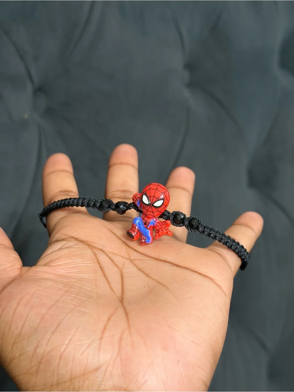 Black Kids Bracelet with Red Spiderman Charm